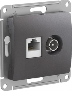 Glossa графит розетка двойная TV + компьютерная RJ45, кат. 5Е GSL001389 - фото 71800
