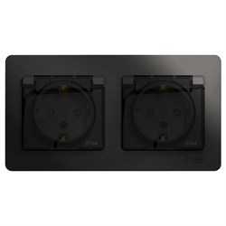 Glossa антрацит розетка 2-ая с заземлением, со шторками, в сборе, IP44 GSL000747 - фото 71840