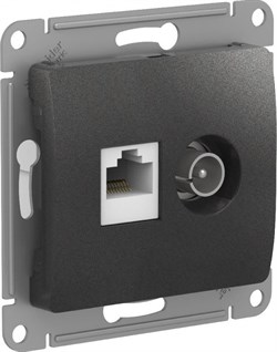Glossa антрацит розетка двойная TV + компьютерная RJ45, кат. 5Е GSL000789 - фото 71844
