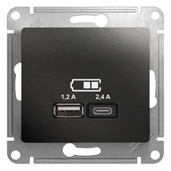 Glossa антрацит розетка USB A+С, 5В/2,4А, 2х5В/1,2А GSL000739 - фото 71856