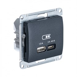 Glossa антрацит USB розетка A + тип-C 45W высокоскоростная зарядка QC, PD, механизм GSL000729 - фото 71857