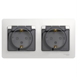 Glossa белый розетка 2-ая с заземлением, со шторками, в сборе, IP44 GSL000147 - фото 71862