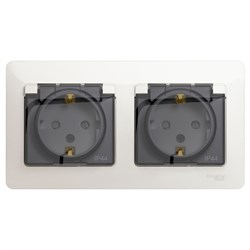 Glossa перламутр розетка 2-ая с заземлением, со шторками, в сборе, IP44 GSL000647 - фото 71917
