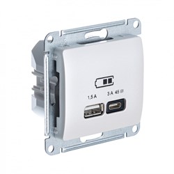 Glossa перламутр USB розетка A + тип-C 45W высокоскоростная зарядка QC, PD, механизм GSL000629 - фото 71961