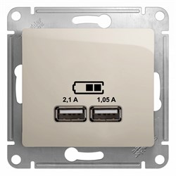 Glossa молочный розетка USB 5В/2,1А, 2х5В/1,05А GSL000933 - фото 71996