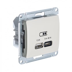 Glossa молочный USB розетка A + тип-C 45W высокоскоростная зарядка QC, PD, механизм GSL000929 - фото 72004