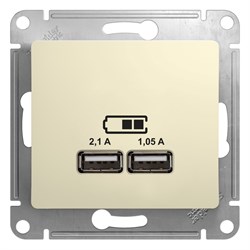 Glossa бежевый розетка USB 5В/2,1А, 2х5В/1,05мА GSL000233 - фото 72062