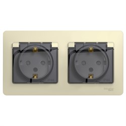 Glossa бежевый розетка 2-ая с заземлением, со шторками, в сборе, IP44 GSL000247 - фото 72065