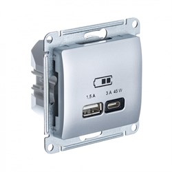 Glossa алюминий USB розетка A + тип-C 45W высокоскоростная зарядка QC, PD, механизм GSL000329 - фото 72116