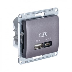 Glossa сиреневый туман USB розетка A + тип-C 45W высокоскоростная зарядка QC, PD, механизм GSL001429 - фото 72132