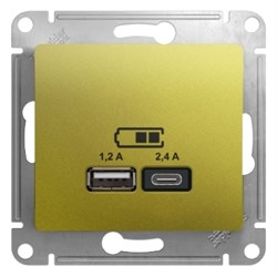 Glossa USB розетка A+С, 5В/2,4А, 2х5В/1,2 А, цвет фисташковый GSL001039 - фото 72161