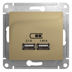 Glossa титан розетка USB 5В/2,1А, 2х5В/1,05А GSL000433 - фото 72196