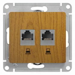 Glossa дерево дуб розетка 2-ая компьютерная RJ45+RJ45, кат.5E GSL000585KK - фото 72252