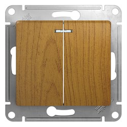 Glossa дерево дуб выключатель 2-клавишный с подсветкой, сх.5а GSL000553 - фото 72256