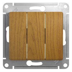Glossa дерево дуб выключатель 3-клавишный, сх.3, 10АХ GSL000531 - фото 72257