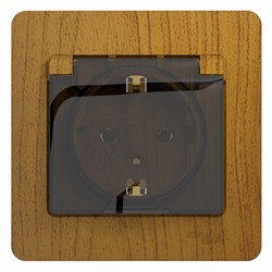 Glossa дерево дуб розетка с заземлением, со шторками с крышкой, IP20 (в сборе с рамкой) GSL000546 - фото 72275