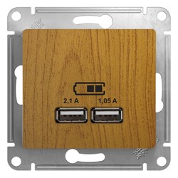 Glossa дерево дуб розетка USB 5В/2,1А, 2х5В/1,05А GSL000533 - фото 72280
