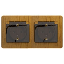 Glossa дерево дуб розетка 2-ая с заземлением, со шторками, в сборе, IP44 GSL000547 - фото 72281