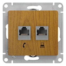 Glossa дерево дуб розетка 2-я RJ11+RJ45, кат.5E GSL000585 - фото 72288