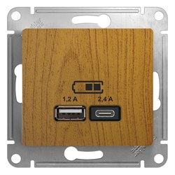 Glossa дерево дуб розетка USB A+С, 5В/2,4А, 2х5В/1,2А GSL000539 - фото 72292