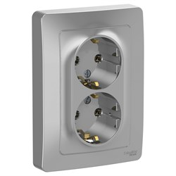 Blanca внутренняя алюминий розетка 2-ая с заземлением, без шторок, 16А, 250В BLNRS001023 - фото 72356