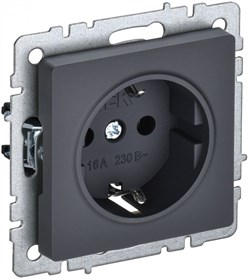 IEK Brite Base графит розетка 1-м с заземлением, без защитных шторок 16А BR-R11-16-K53 - фото 73178