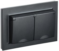 IEK Brite чёрный розетка 2 - места, с заземлением и шторками, и крышк 16А в сборе IP44 BR-R26-16-44-K02-F - фото 73244