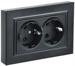 IEK Brite чёрный розетка 2 - места, с заземлением и шторками, 16А в сборе BR-R24-16-K02-F - фото 73246