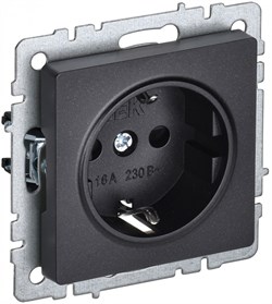 IEK Brite Base чёрный розетка 1-м с заземлением, с защитными шторками 16А BR-R14-16-K02 - фото 73251
