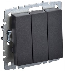 IEK Brite Base чёрный выключатель 3 клавишный 10А BR-V30-0-10-K02 - фото 73259