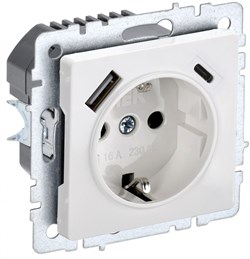 IEK Brite Base белый розетка с заземлением и шторками, 16А с USB A+C 18Вт BR-R14-16-U22-018-K01 - фото 73299