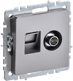 IEK Brite Base сталь розетка двойная TV+RJ45 кат.5E BR-AK20-1-K46 - фото 73334