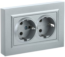 IEK Brite Base сталь розетка 2-места с заземлением, без защитных створок 16А в сборе BR-R21-16-K46-F - фото 73341