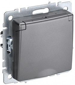 IEK Brite Base сталь розетка 1-м с заземлением, с защитными шторками и крышкой 16А IP20 BR-R16-16-K46 - фото 73343