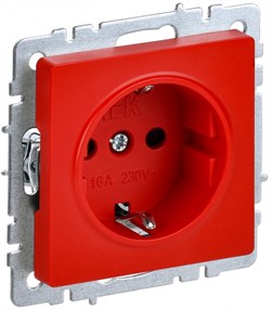 IEK Brite Красная розетка 1-местная с заземлением с защитными шторками 16А BR-R14-16-K04 - фото 73522