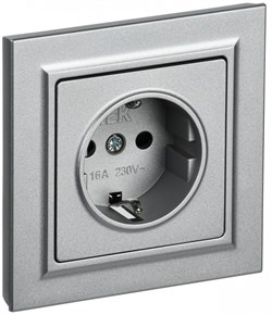 IEK Brite Base алюминий розетка с заземлением и шторками, 16А в сборе BR-R14-16-K47-F - фото 73539