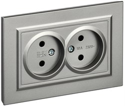 IEK Brite сталь розетка 2-я без заземления, шторок, 10А в сборе BR-R20-10-K46-F - фото 73547