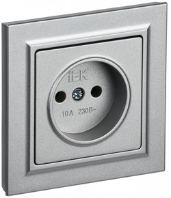 IEK Brite Base алюминий розетка без заземления, шторок, 10А в сборе BR-R10-10-K47-F - фото 73549