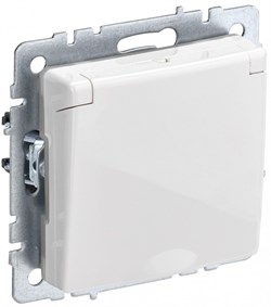 IEK Brite Base белый розетка 1-м с заземлением, с защитными шторками и крышкой  16А IP20 BR-R16-16-K01 - фото 73579