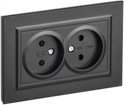 IEK Brite чёрный розетка 2-я без заземления, со шторками, 10А в сборе BR-R23-10-K02-F - фото 73585
