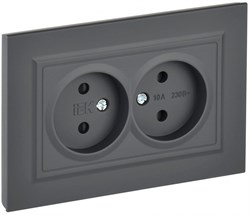 IEK Brite графит розетка 2-я без заземления, со шторками, 10А в сборе BR-R23-10-K53-F - фото 73599