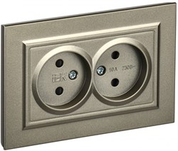 IEK Brite шампань розетка 2-я без заземления, со шторками, 10А в сборе BR-R23-10-K37-F - фото 73614