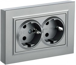 IEK Brite алюминий розетка 2 - места, с заземлением и шторками, 16А в сборе BR-R24-16-K47-F - фото 73686