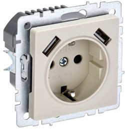 IEK Brite Base бежевый розетка с заземлением и шторками, 16А с USB A+A 2,1А BR-R14-16-U21-D21-K10 - фото 73693