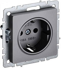 IEK Brite Base сталь розетка 1-м с заземлением, с защитными шторками 16А BR-R14-16-K46 - фото 73716