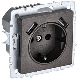 IEK Brite Base тёмная бронза розетка с заземлением и шторками, 16А с USB A+A 3,1А BR-R14-16-U21-D31-K45 - фото 73757