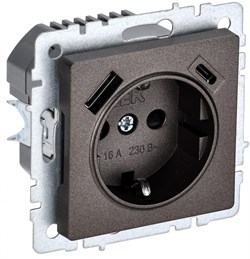 IEK Brite Base тёмная бронза розетка с заземлением и шторками, 16А с USB A+C 18Вт BR-R14-16-U22-018-K45 - фото 73758
