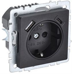 IEK Brite Base чёрный розетка с заземлением и шторками, 16А с USB A+C 18Вт BR-R14-16-U22-018-K02 - фото 73765