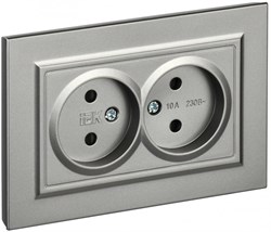 IEK Brite сталь розетка 2-я без заземления, со шторками, 10А в сборе BR-R23-10-K46-F - фото 73798