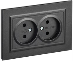 IEK Brite чёрный розетка 2-я без заземления, шторок, 10А в сборе BR-R20-10-K02-F - фото 73811